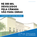 Dinheiro economizado pela Câmara beneficia saúde, educação e infraestrutura